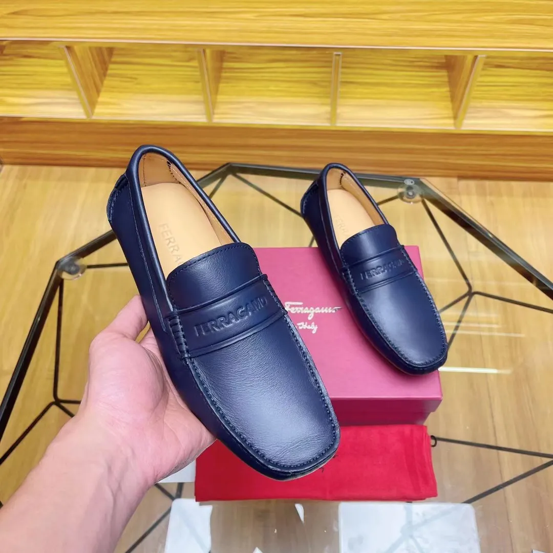 Men's shoes 💰560Ferragamo high-end quality 🔥 dark blue cowhide ➕ cowhide lining size 38-45